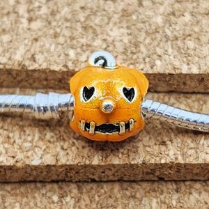 5/$21 ❤️ Authentic Orange Pumpkin Jack-O-Lantern Halloween European Charm Bead